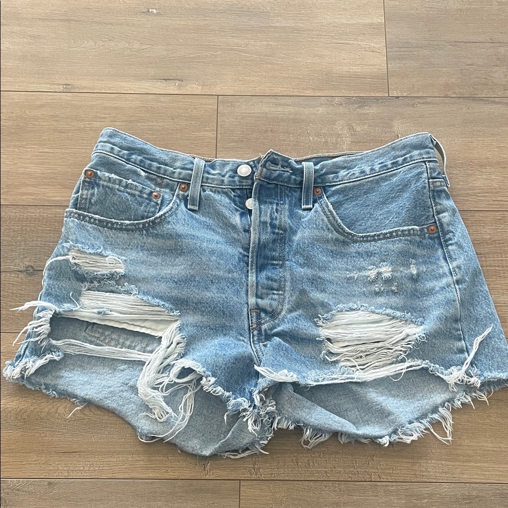 Levi's Light Blue Distressed Jean Shorts, Size 30